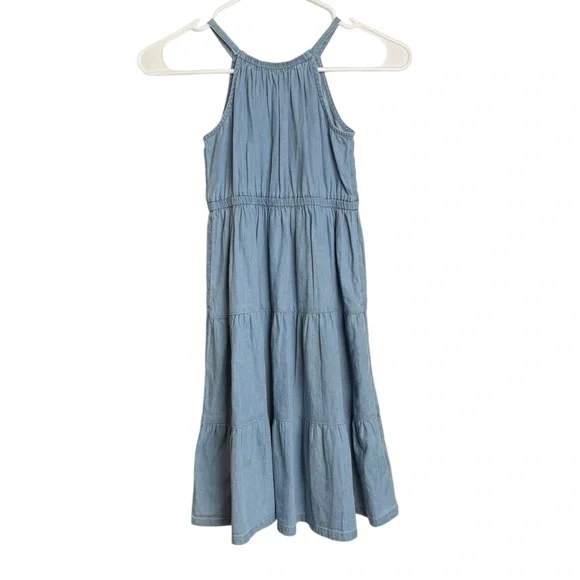 Gap Kids Chambray Tiered High Neck Midi Dress Girls Size Small 6-7 Blue NWT - Picture 3 of 9